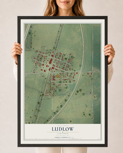Map of Ludlow, Illinois, 24 x 36 inch print in a black wood frame