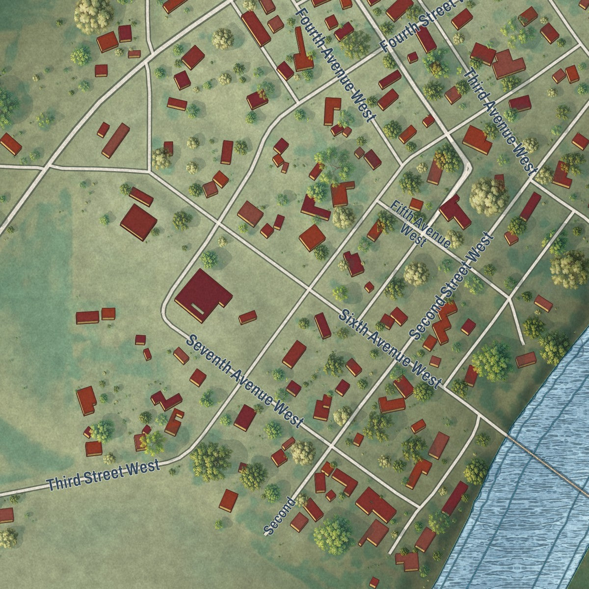 Second close-up of the map of Lyndon, Illinois print showing more streets and buildings