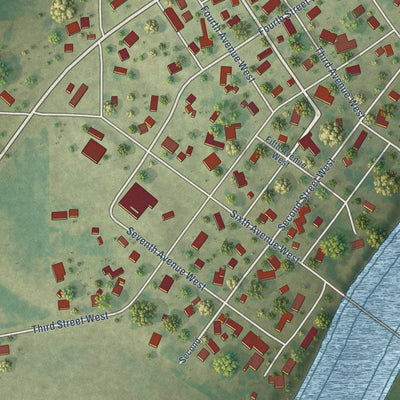 Second close-up of the map of Lyndon, Illinois print showing more streets and buildings