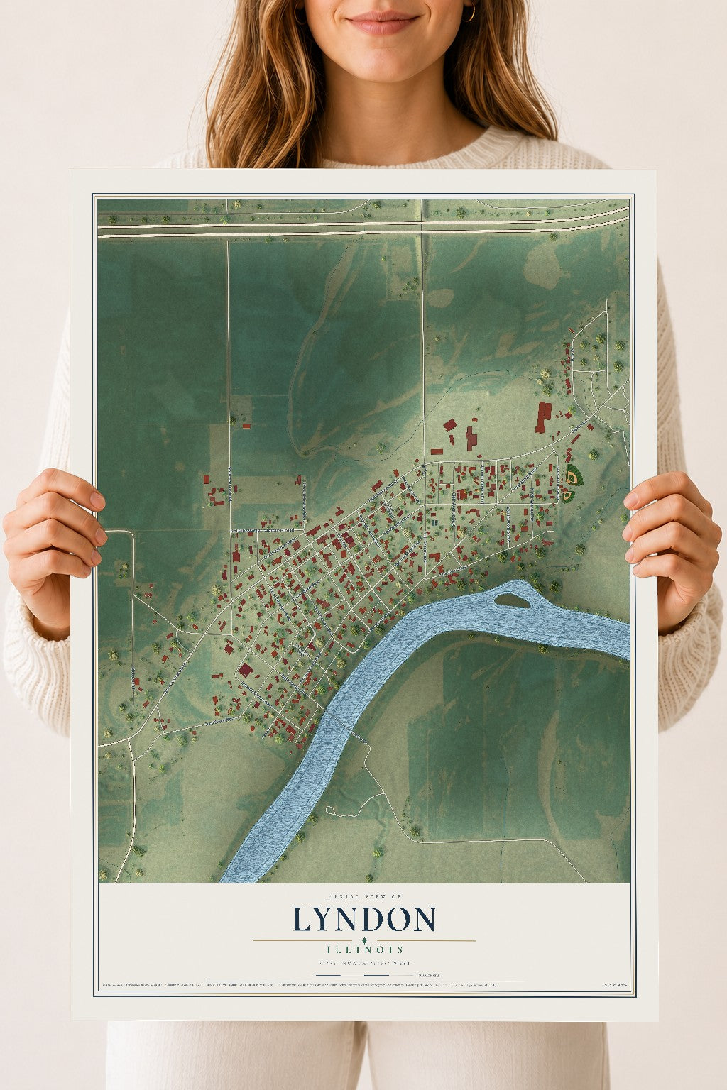 Map of Lyndon, Illinois, 18 x 24 inch unframed archival matte print