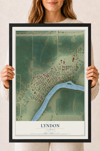 Map of Lyndon, Illinois, 18 x 24 inch print in a black wood frame