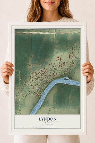 Map of Lyndon, Illinois, 18 x 24 inch print in a white wood frame