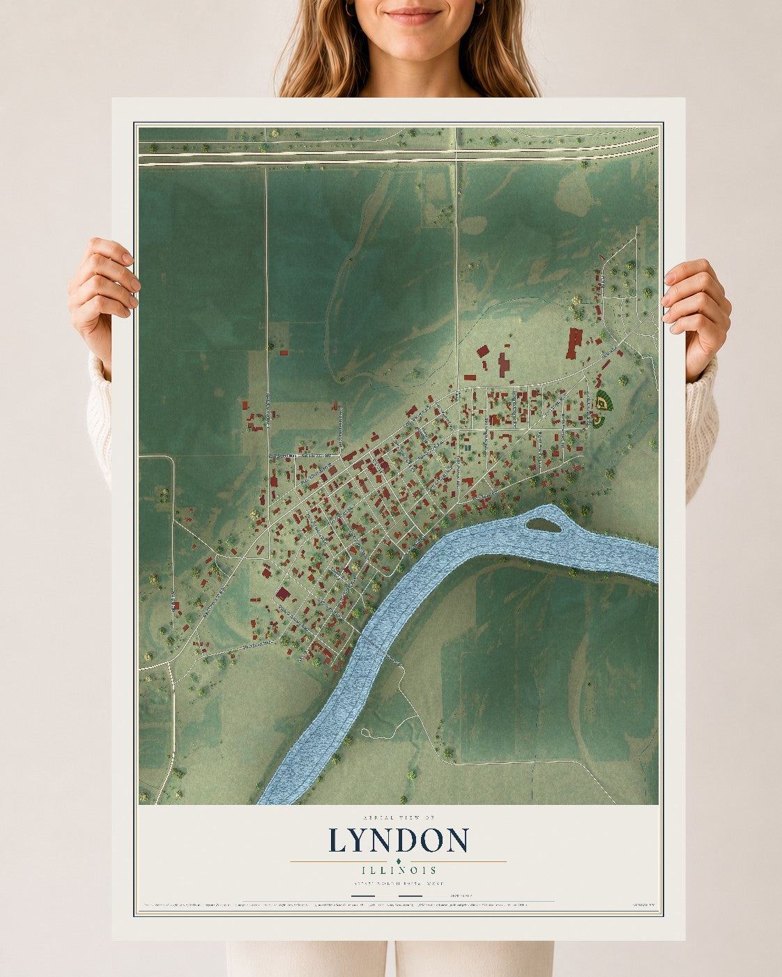 Map of Lyndon, Illinois, 24 x 36 inch unframed archival matte print