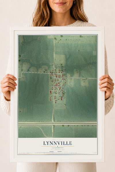 Map of Lynnville, Illinois, 18 x 24 inch print in a white wood frame