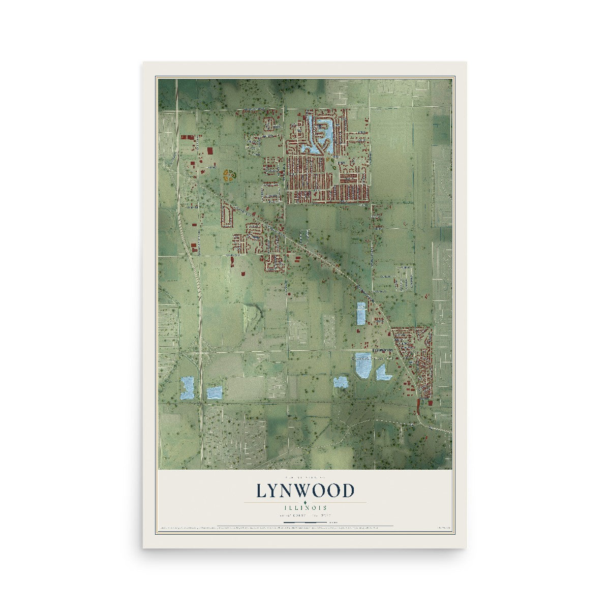 Map of Lynwood, Illinois, 12 x 18 inch unframed archival matte print