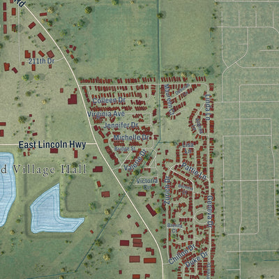Second close-up of the map of Lynwood, Illinois print showing more streets and buildings