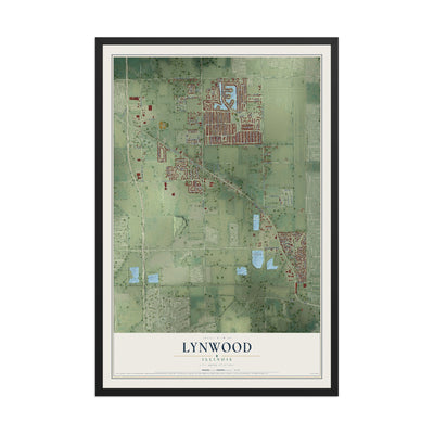 Map of Lynwood, Illinois, 12 x 18 inch print in a black wood frame