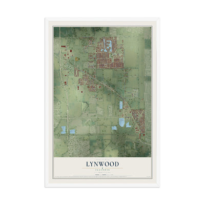 Map of Lynwood, Illinois, 12 x 18 inch print in a white wood frame