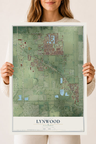 Map of Lynwood, Illinois, 18 x 24 inch unframed archival matte print
