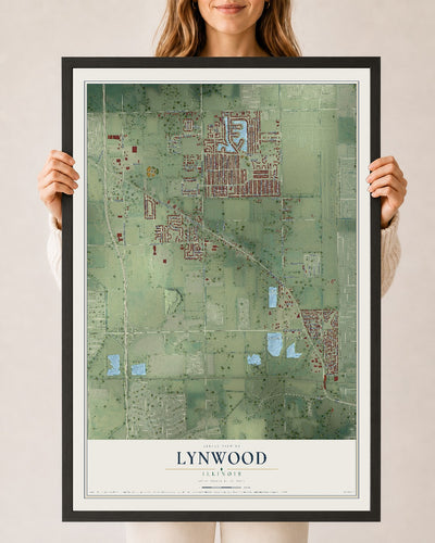 Map of Lynwood, Illinois, 24 x 36 inch print in a black wood frame
