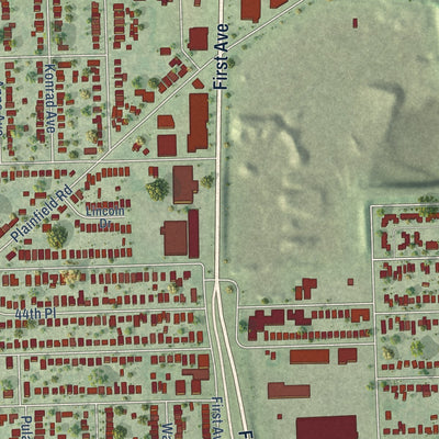 Second close-up of the map of Lyons, Illinois print showing more streets and buildings