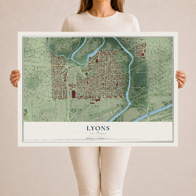 Map of Lyons, Illinois, 24 x 36 inch unframed archival matte print