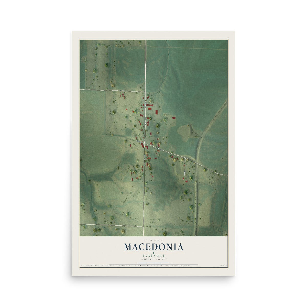 Map of Macedonia, Illinois, 12 x 18 inch unframed archival matte print