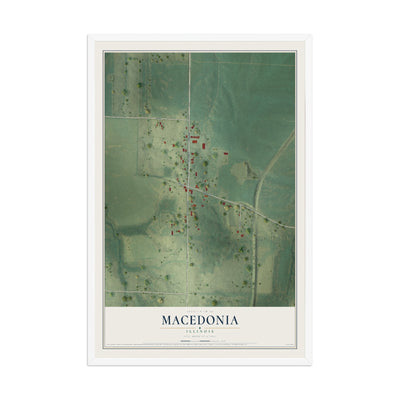 Map of Macedonia, Illinois, 12 x 18 inch print in a white wood frame