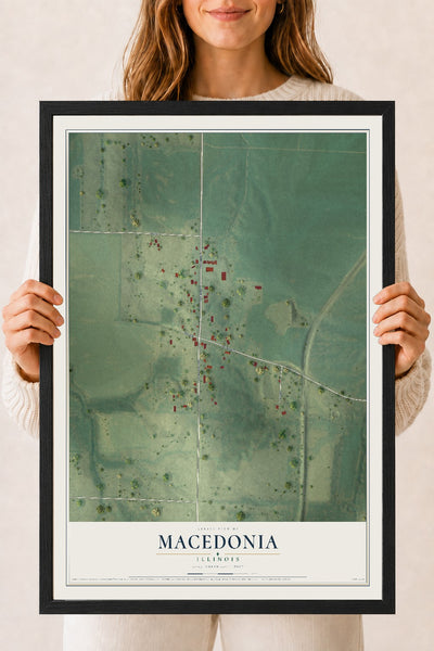 Map of Macedonia, Illinois, 18 x 24 inch print in a black wood frame