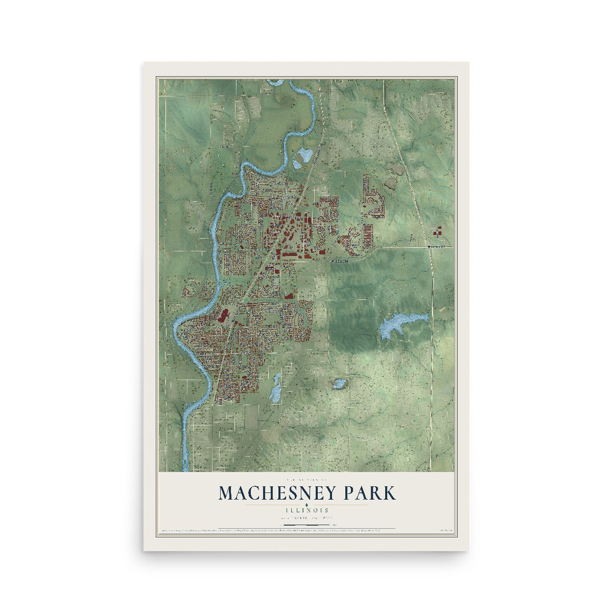 Map of Machesney Park, Illinois, 12 x 18 inch unframed archival matte print