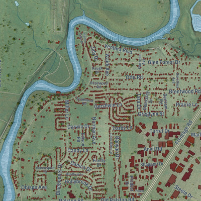 Second close-up of the map of Machesney Park, Illinois print showing more streets and buildings