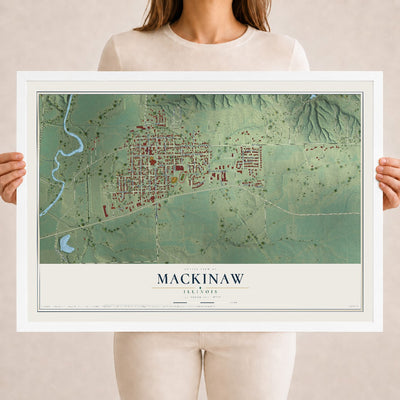 Map of Mackinaw, Illinois, 18 x 24 inch print in a white wood frame