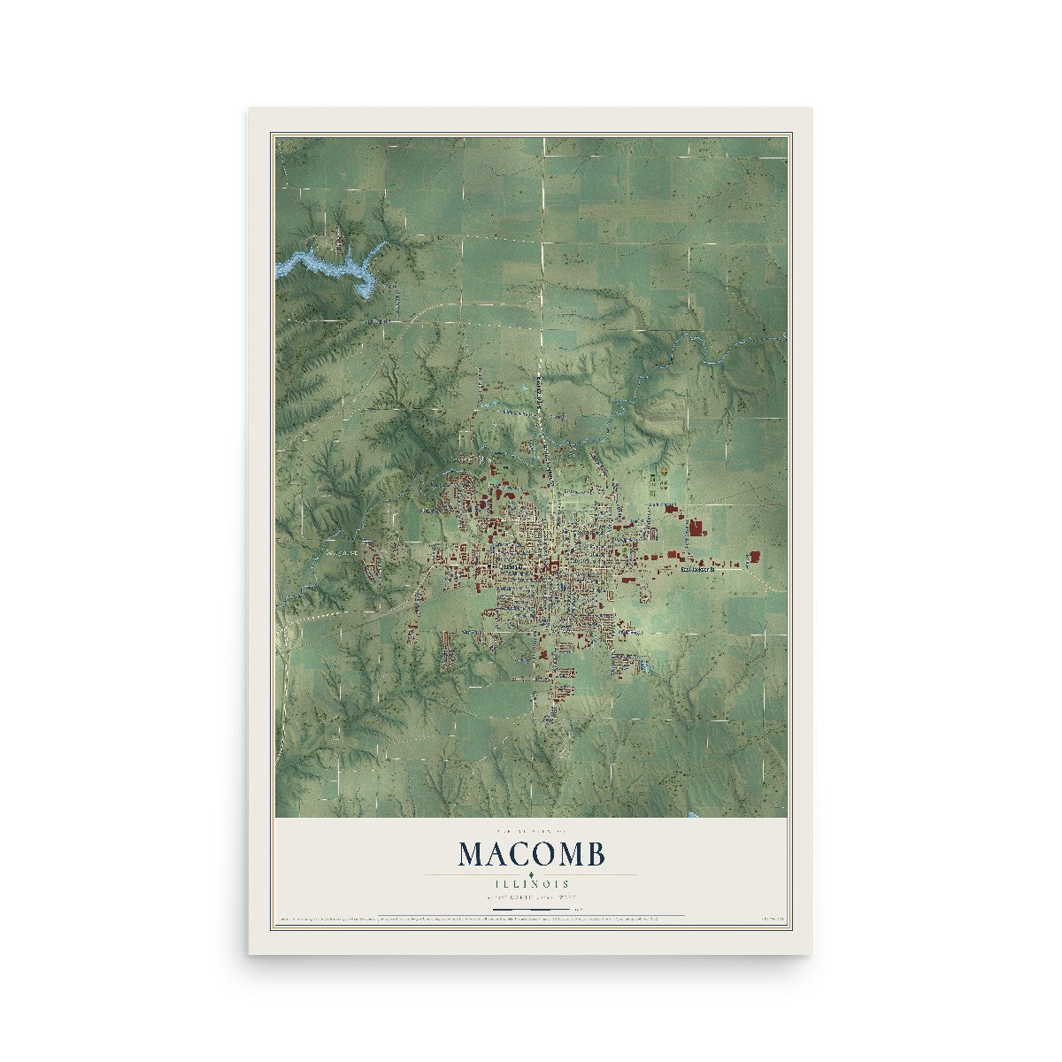 Map of Macomb, Illinois, 12 x 18 inch unframed archival matte print