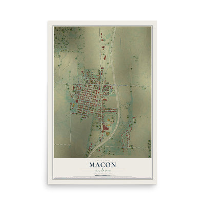 Map of Macon, Illinois, 12 x 18 inch unframed archival matte print