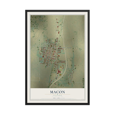 Map of Macon, Illinois, 12 x 18 inch print in a black wood frame