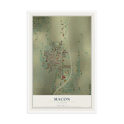 Map of Macon, Illinois, 12 x 18 inch print in a white wood frame