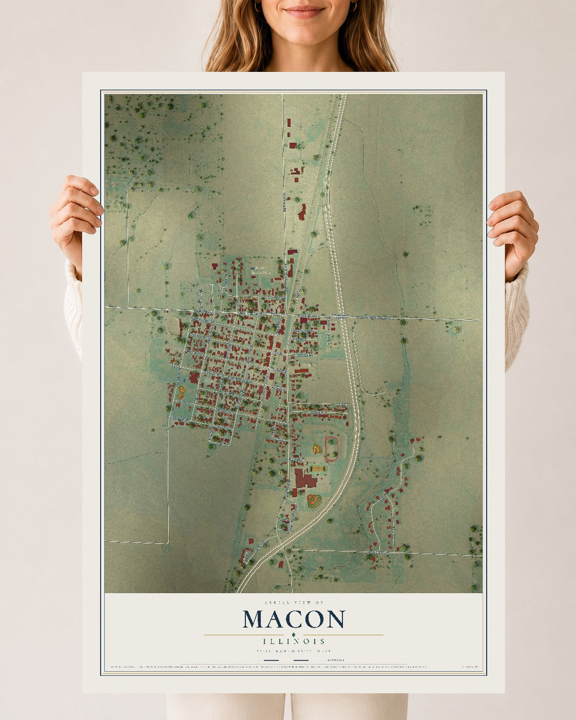 Map of Macon, Illinois, 24 x 36 inch unframed archival matte print
