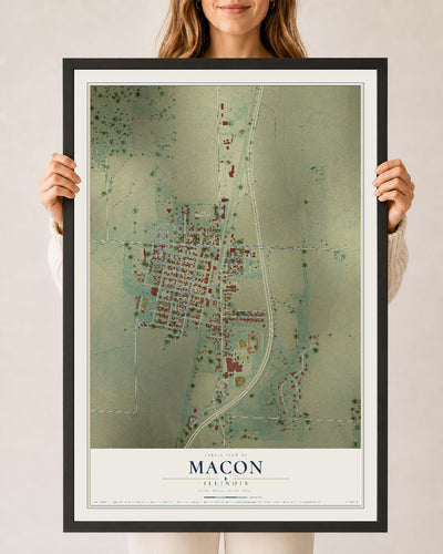 Map of Macon, Illinois, 24 x 36 inch print in a black wood frame