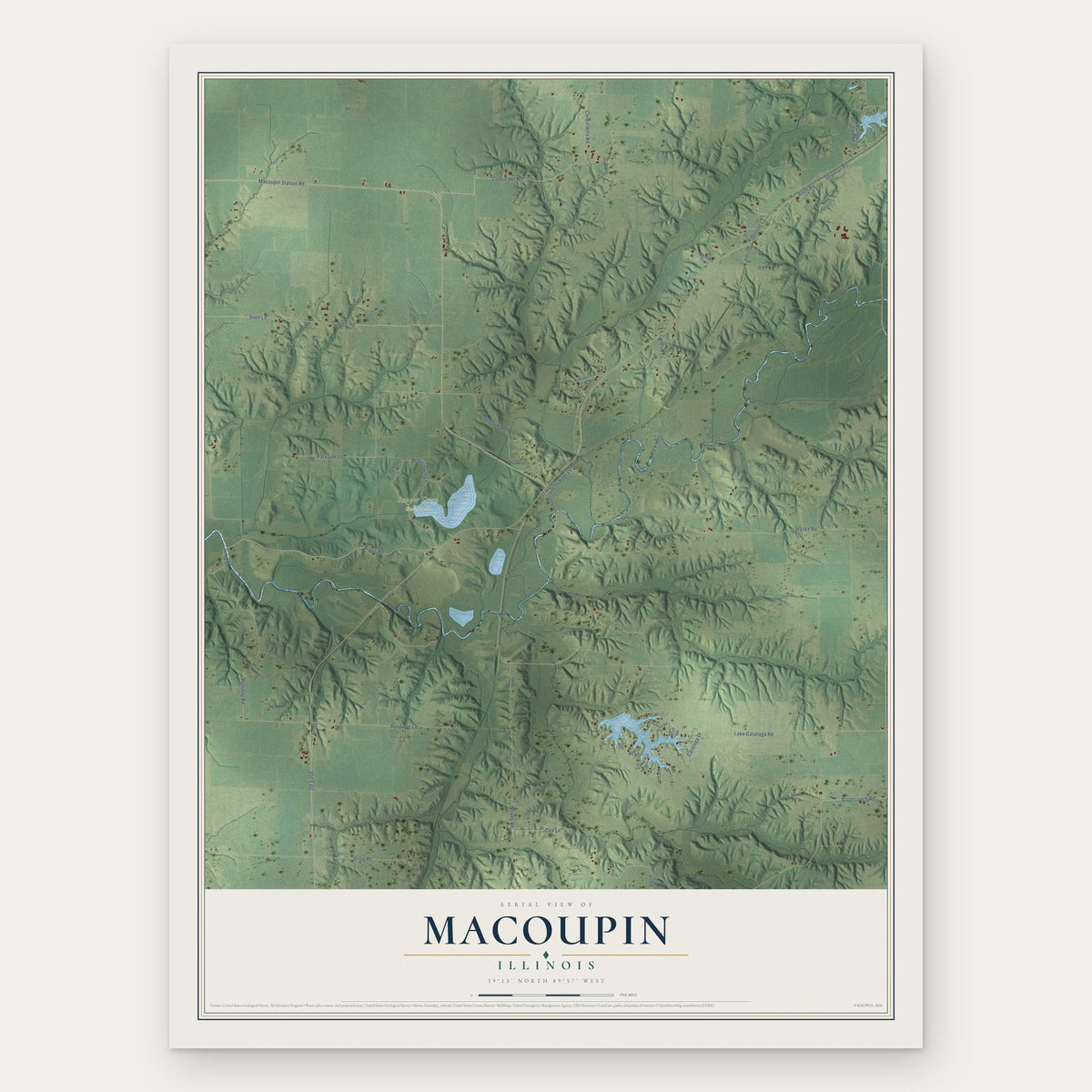 Macoupin, Illinois map print, the full design