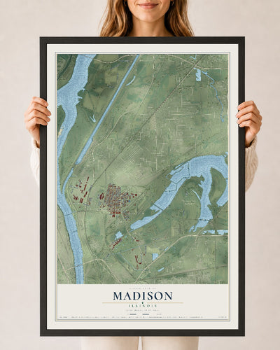 Map of Madison, Illinois, 24 x 36 inch print in a black wood frame