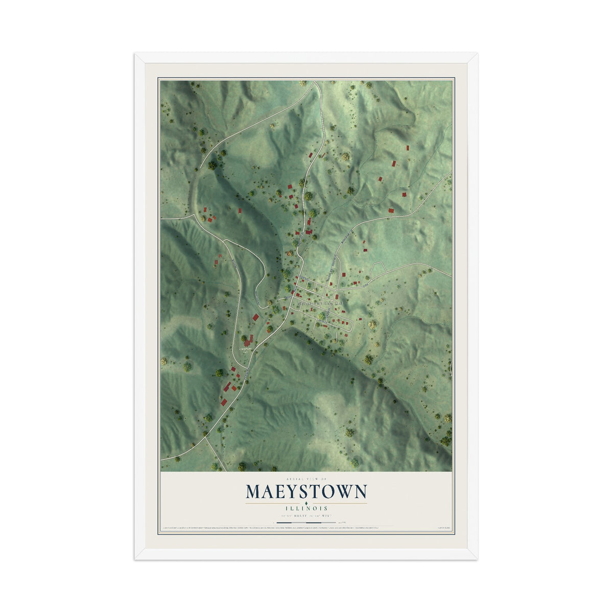 Map of Maeystown, Illinois, 12 x 18 inch print in a white wood frame