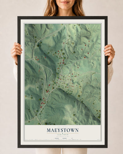 Map of Maeystown, Illinois, 24 x 36 inch print in a black wood frame