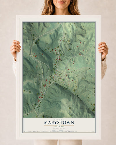 Map of Maeystown, Illinois, 24 x 36 inch print in a white wood frame