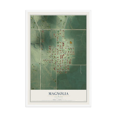 Map of Magnolia, Illinois, 12 x 18 inch print in a white wood frame