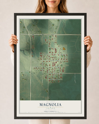 Map of Magnolia, Illinois, 24 x 36 inch print in a black wood frame