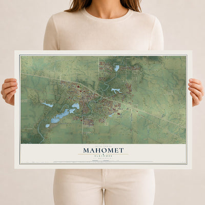 Map of Mahomet, Illinois, 12 x 18 inch unframed archival matte print