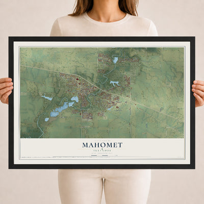 Map of Mahomet, Illinois, 18 x 24 inch print in a black wood frame