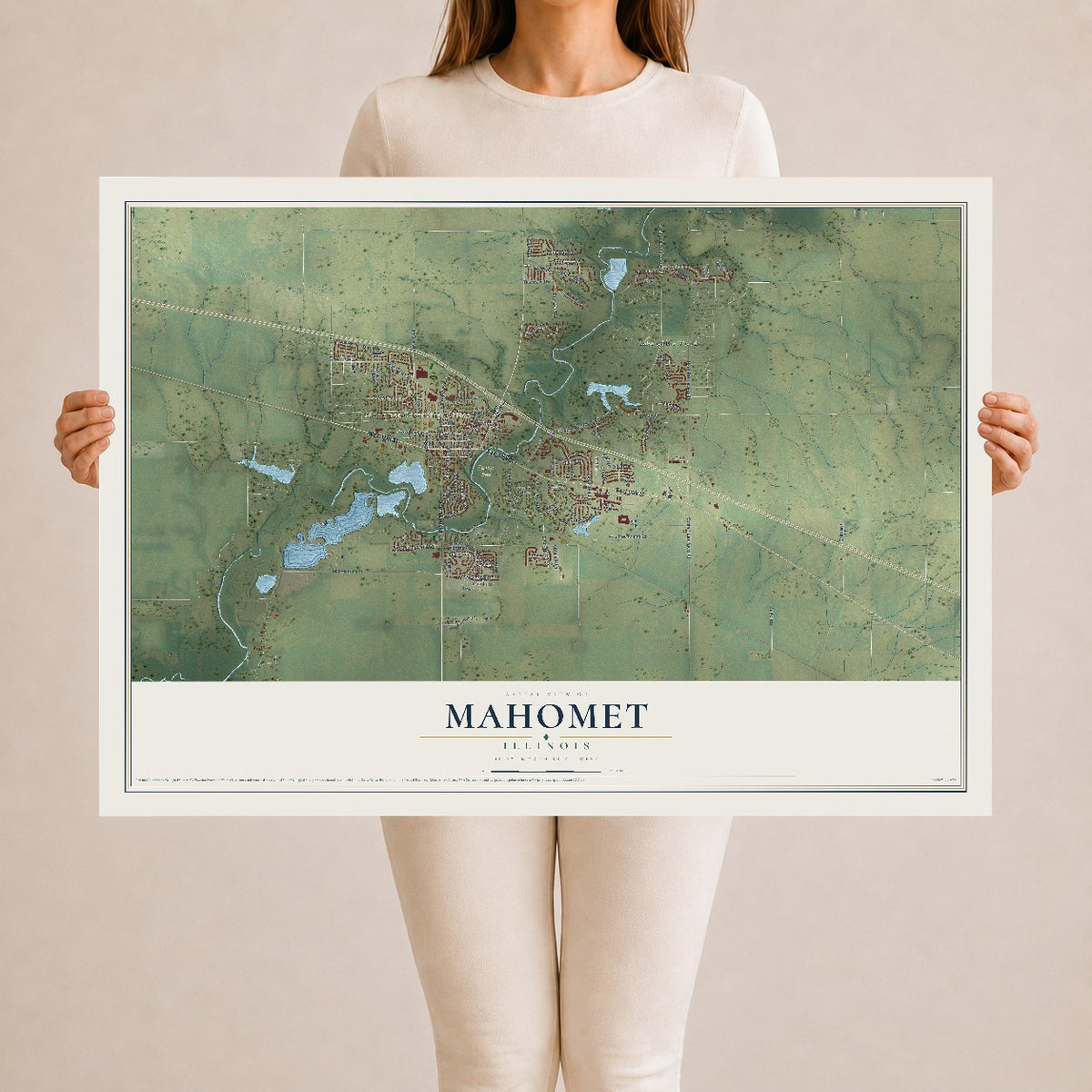 Map of Mahomet, Illinois, 24 x 36 inch unframed archival matte print