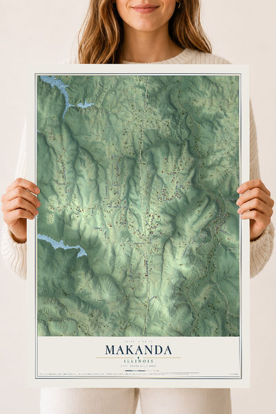 Map of Makanda, Illinois, 18 x 24 inch unframed archival matte print