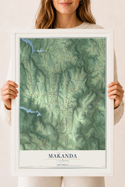Map of Makanda, Illinois, 18 x 24 inch print in a white wood frame