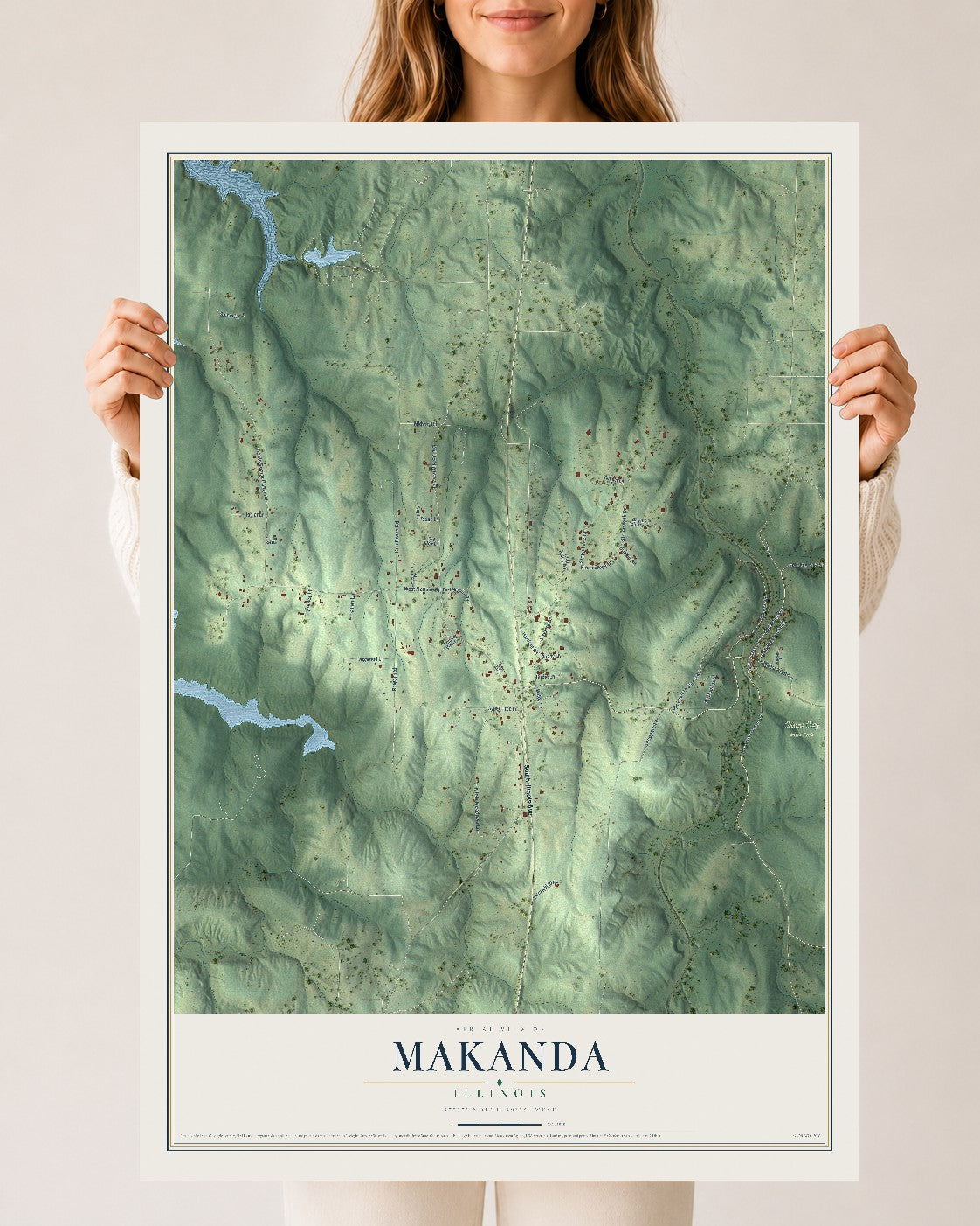 Map of Makanda, Illinois, 24 x 36 inch unframed archival matte print