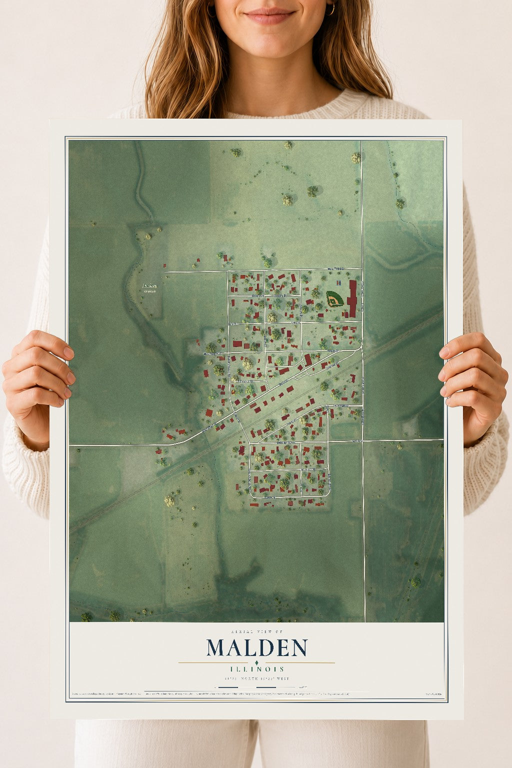 Map of Malden, Illinois, 18 x 24 inch unframed archival matte print