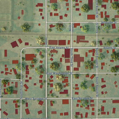 Close-up of the map of Malta, Illinois print showing street and building detail