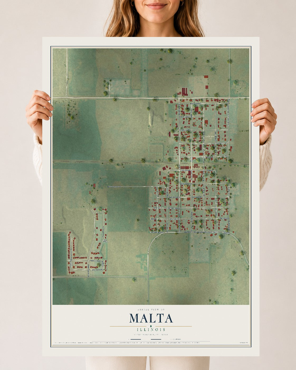 Map of Malta, Illinois, 24 x 36 inch unframed archival matte print