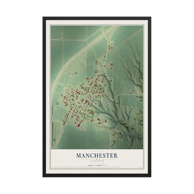 Map of Manchester, Illinois, 12 x 18 inch print in a black wood frame