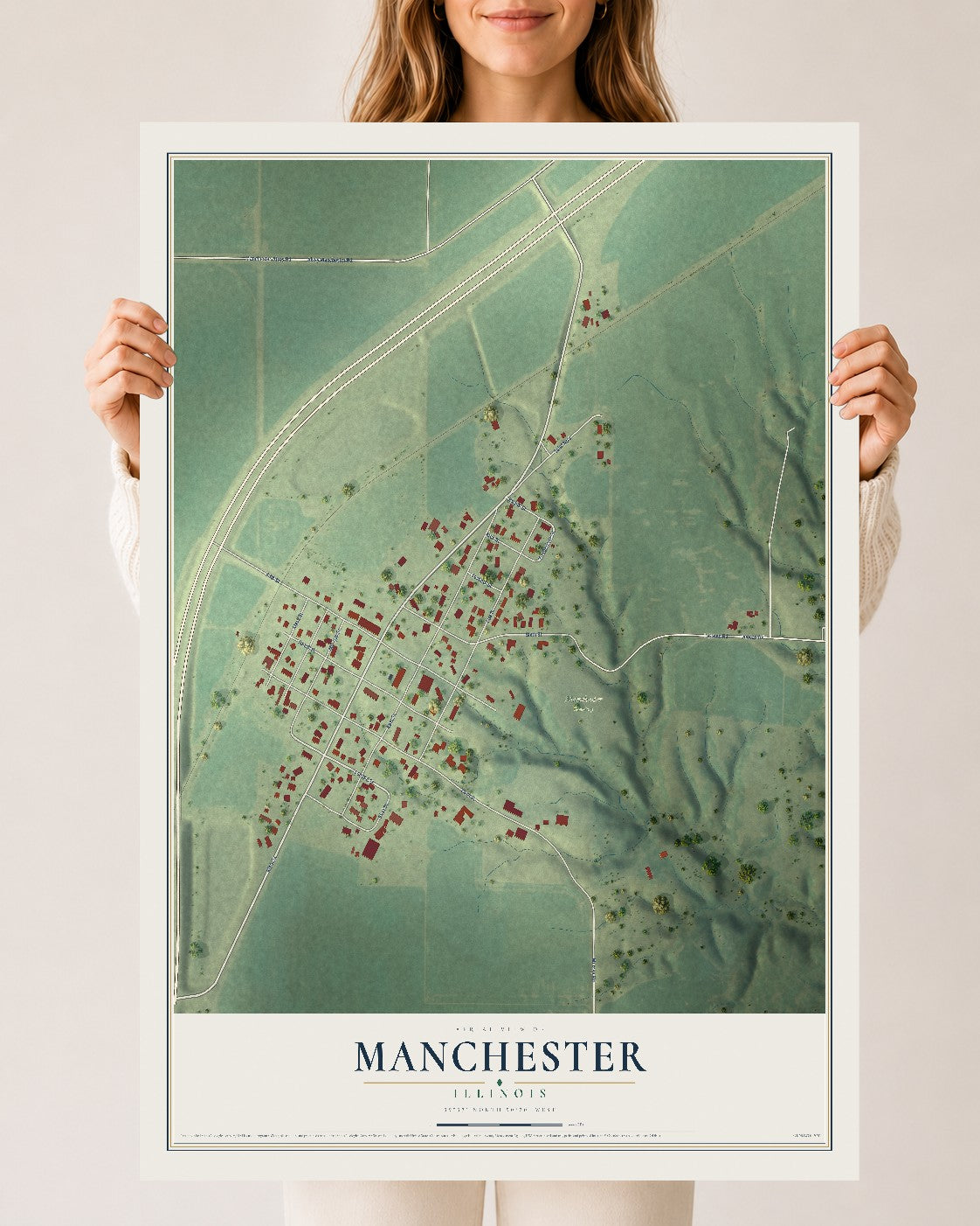Map of Manchester, Illinois, 24 x 36 inch unframed archival matte print