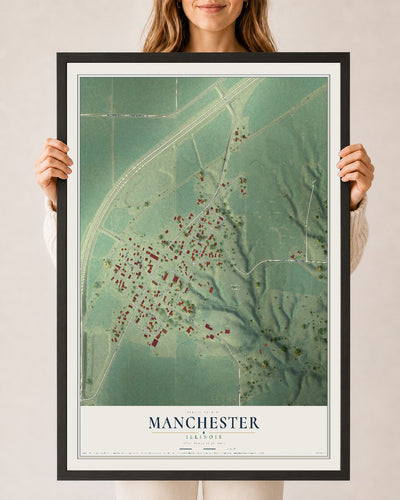 Map of Manchester, Illinois, 24 x 36 inch print in a black wood frame