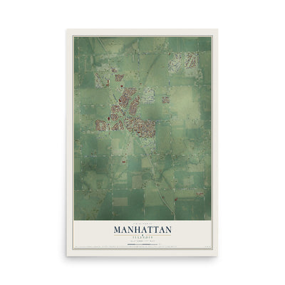 Map of Manhattan, Illinois, 12 x 18 inch unframed archival matte print