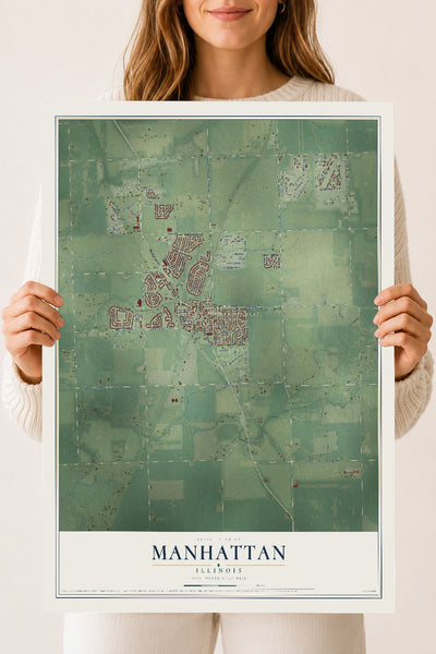 Map of Manhattan, Illinois, 18 x 24 inch unframed archival matte print