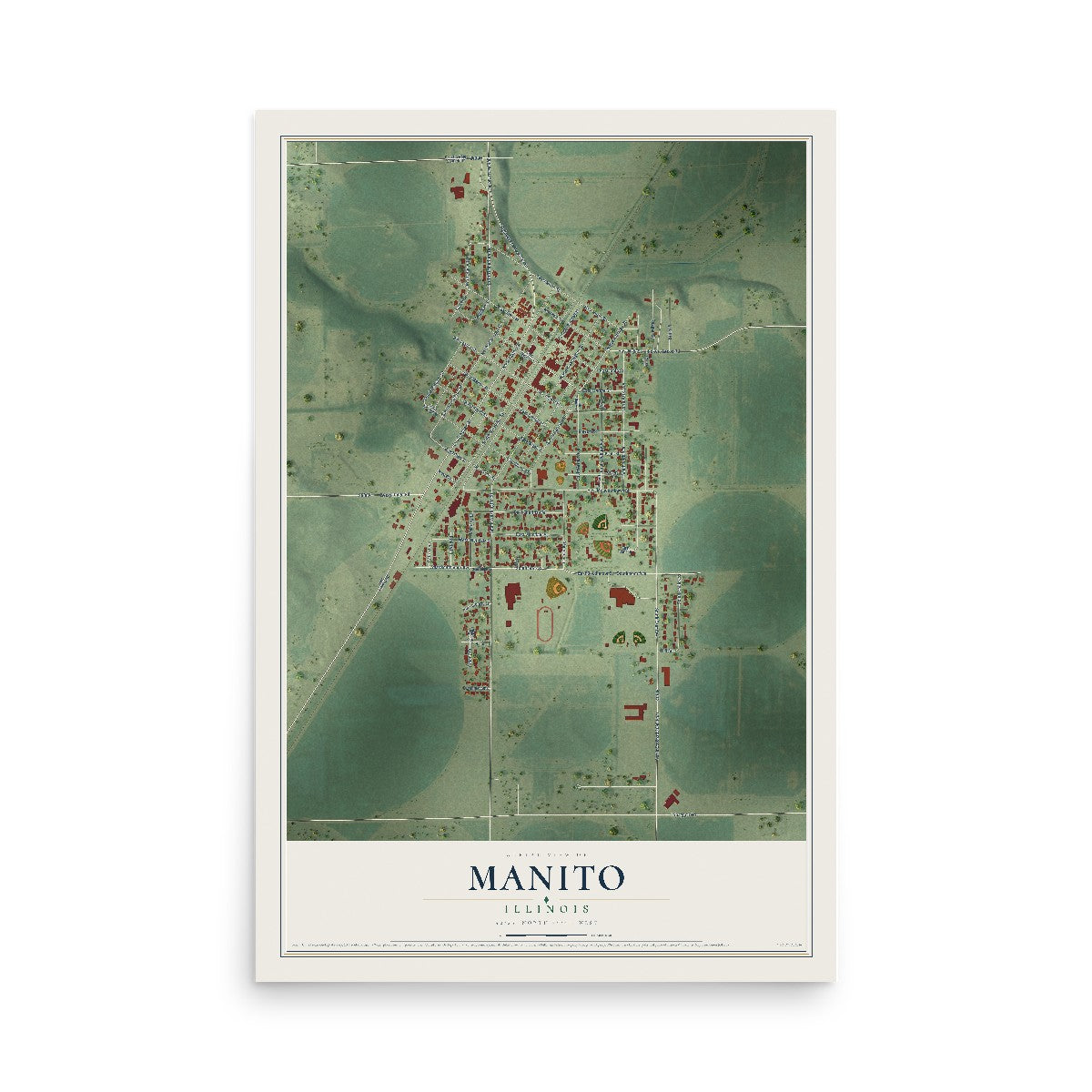 Map of Manito, Illinois, 12 x 18 inch unframed archival matte print